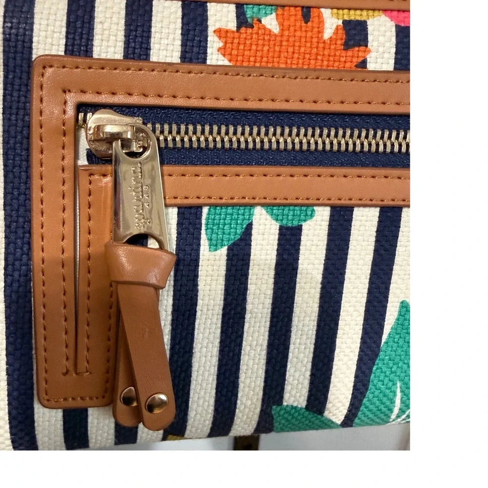 Spartina 449 Crossbody Wallet Floral Stripe Small Tan Good Canvas Mermaid Logo - Picture 8 of 12